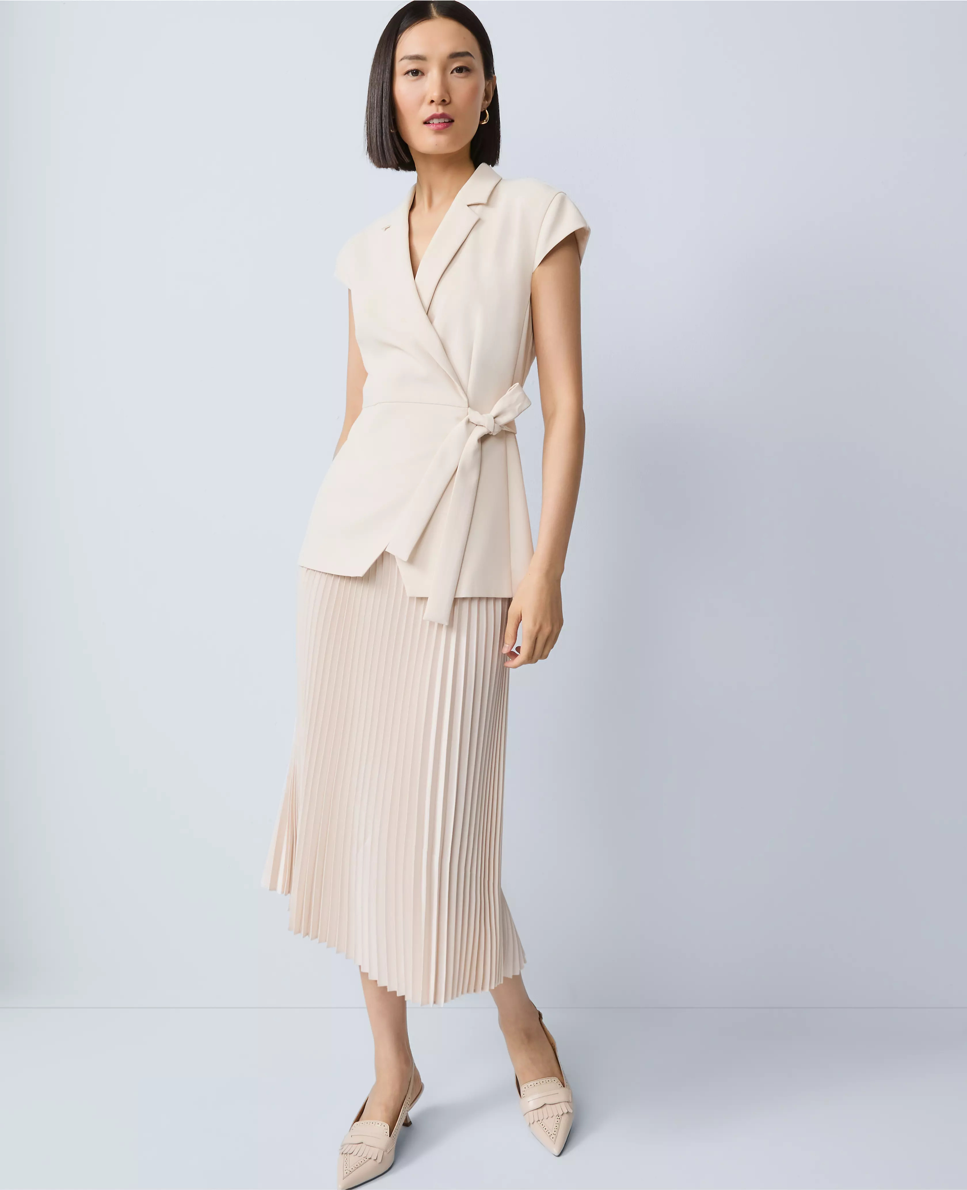 Petite Crepe Blazer Wrap Midi Dress | Ann Taylor