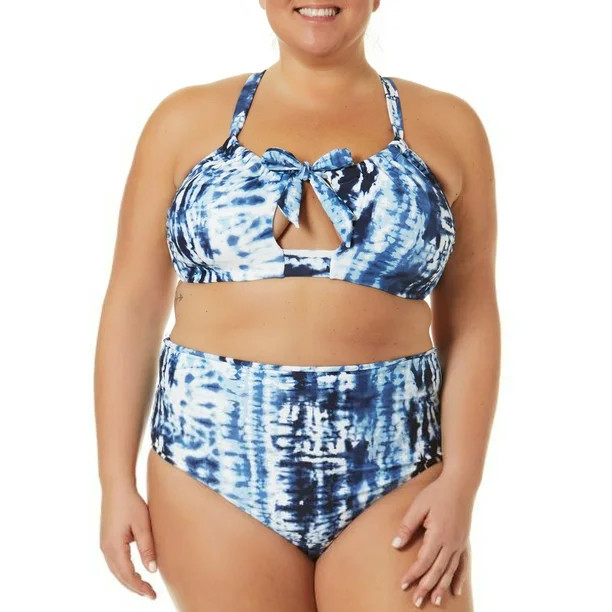 Time and Tru Women's and Women's Plus Tie-Dye Tie Front Bikini Top | Walmart (US)