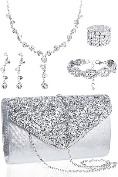 Henoyso 5 Pcs Purse Rhinestone Jewelry Set Rhinestone Clutch Purse Wedding Bride Prom Jewelry Nec... | Amazon (US)