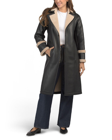 Long Faux Shearling Coat With Large Collar | Marshalls
