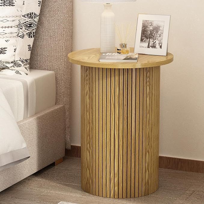 Wnutrees Round Fluted End Table,Small Accent Pedestal Side Table, Wood Fluted Nightstand Bedside ... | Amazon (CA)