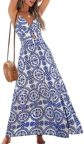CUPSHE Women's Maxi Dress Floral Print Twisted V Neck Sleeveless Long Dress Summer Casual Dress | Amazon (US)