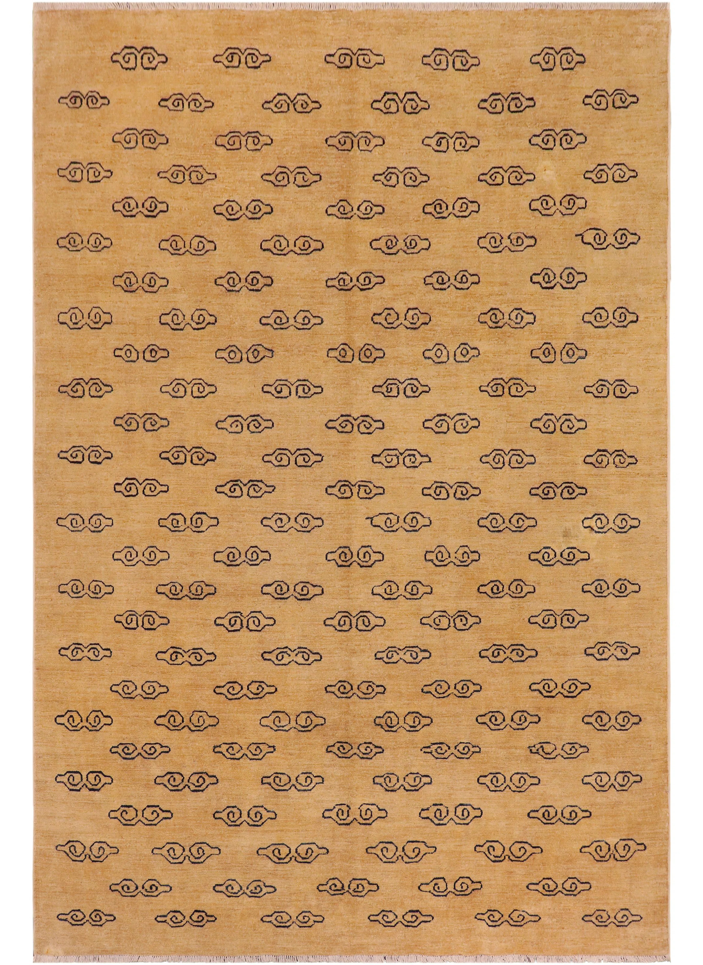 Isabelline Baese Geometric Handmade Hand-Knotted Rectangle 7'10" x 9'2" Wool Area Rug in Tan/Blac... | Wayfair North America