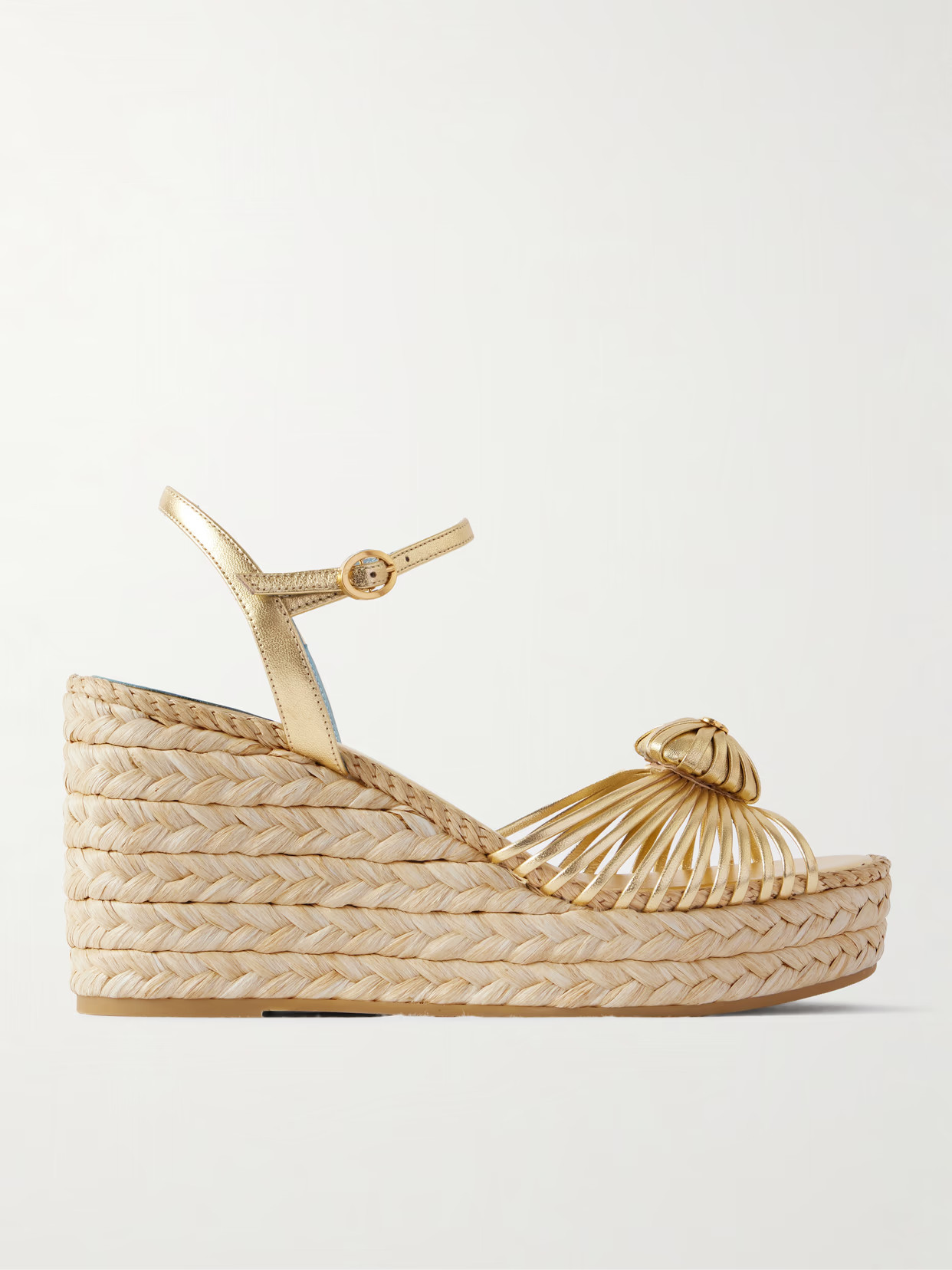 Valentino Garavani - 100 Metallic Leather Espadrille Wedge Sandals - Gold | NET-A-PORTER (US)