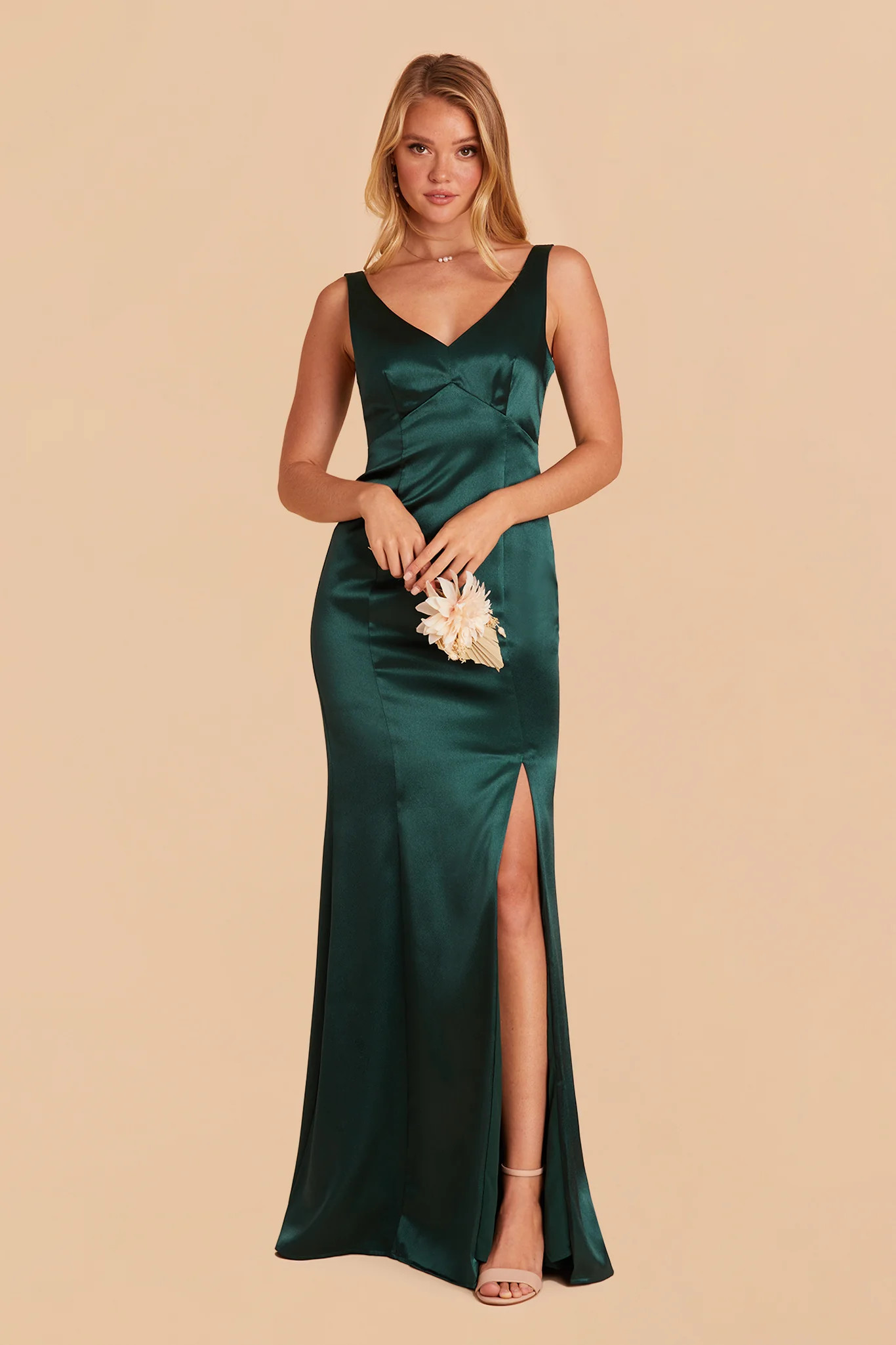 Gloria Shiny Satin Dress - Neutral Champagne | Birdy Grey