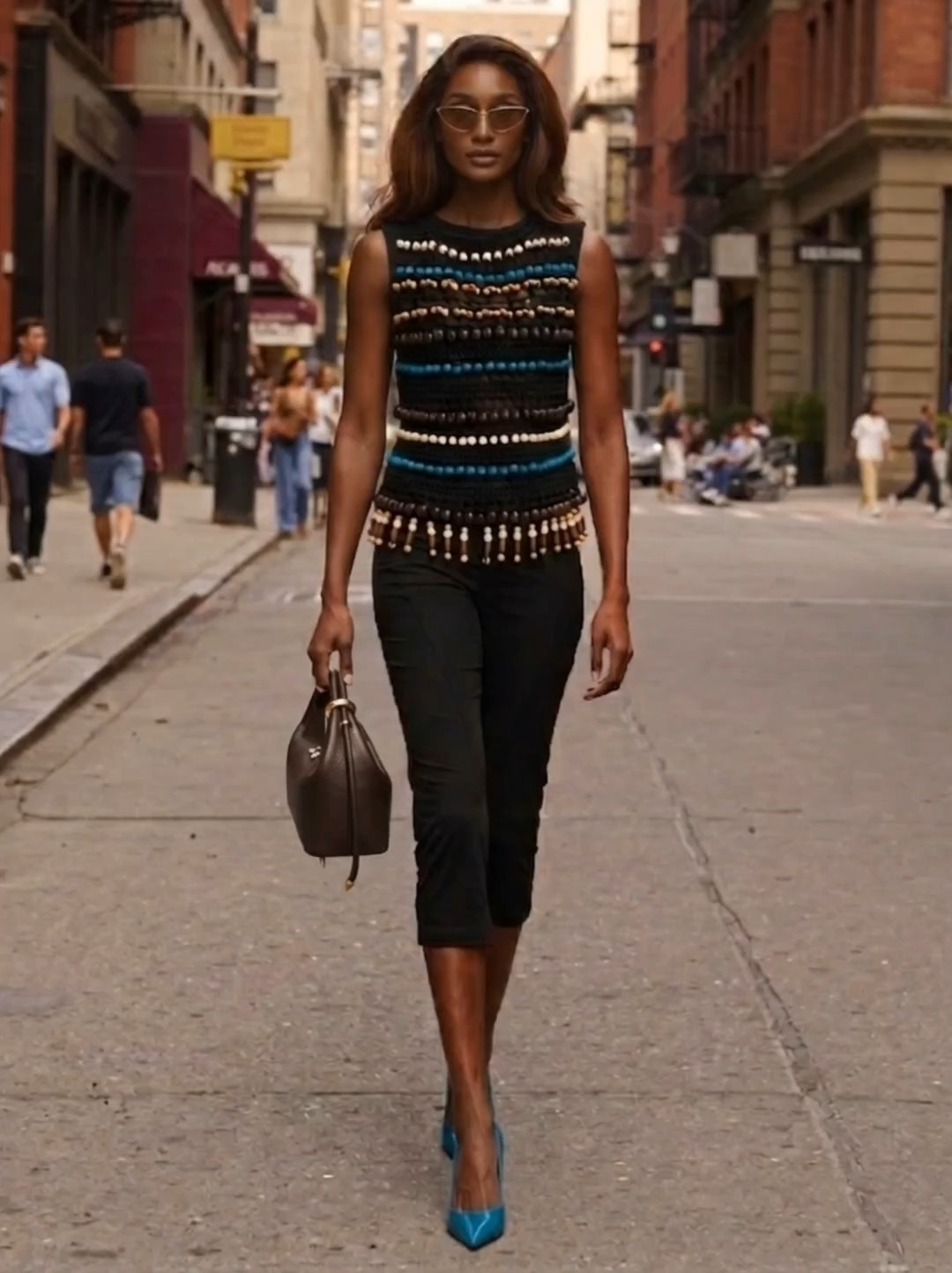 Clean, elevated, and intentionally tailored for height.A modern vintage moment built on proportion and detail—sleek black capris that actually hit where they’re supposed to, paired with a textured statement knit that does all the talking without overwhelming the frame. The cropped length keeps it fresh and city-ready, while the structured pump elongates the leg line (because we’re never cutting the line off unnecessarily).Finished with a sculptural bag and subtle cat-eye for that off-duty 90s model energy.Tall-friendly tip: When you’re working with capris, balance is everything. A fitted silhouette + a pointed heel keeps the look polished and lengthened instead of shortened.Effortless. Intentional. Built for the long line.

#LTKootd #LTKTall