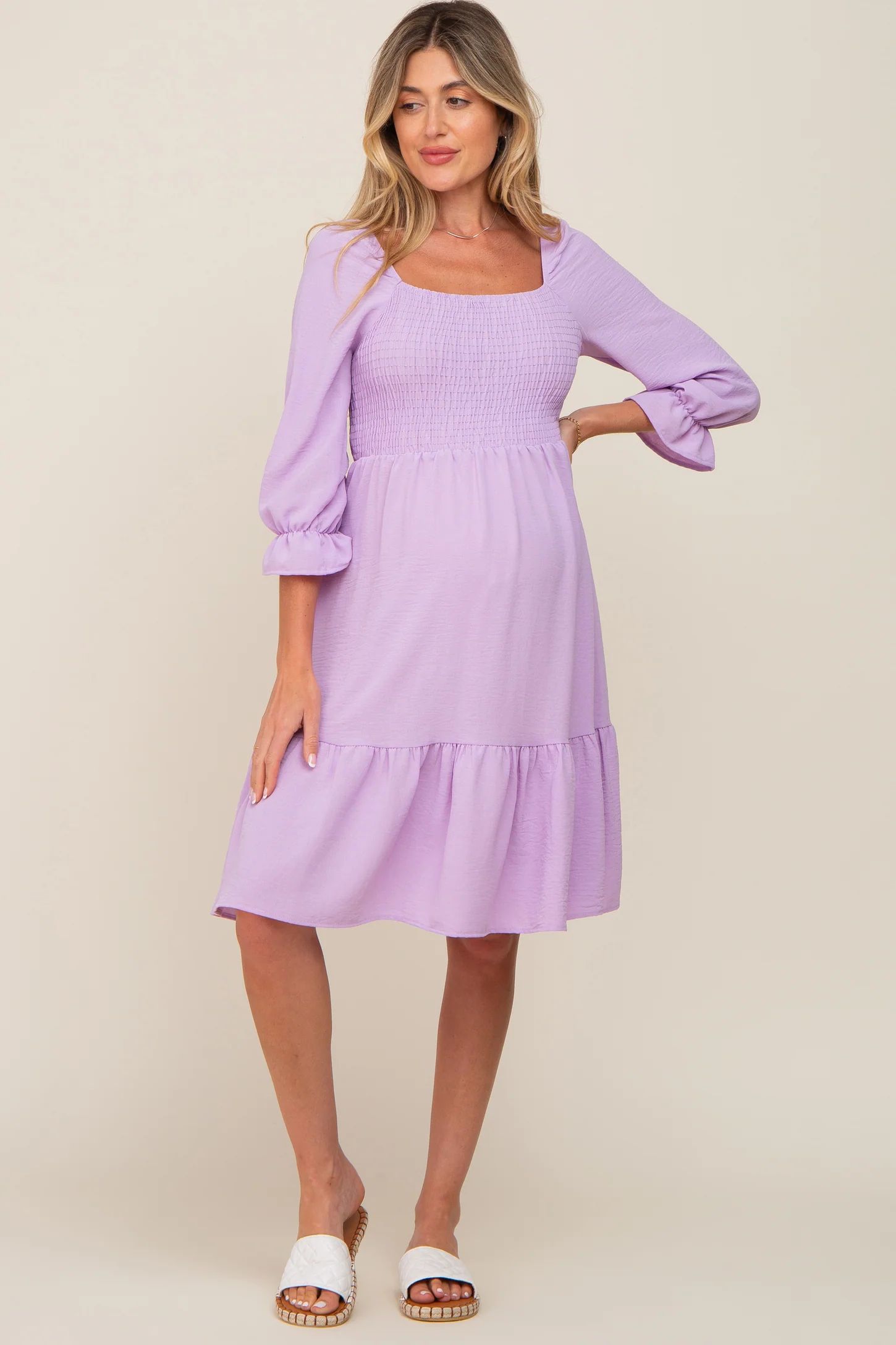 Lavender Smocked Ruffle Maternity Dress | PinkBlush Maternity