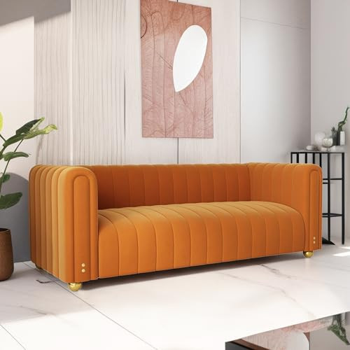 LaiBiKe Orange Tufted Couch Light Luxury 2 Seater Sofas Comfortable Velvet Couches Sturdy and Durable for Living Room Apartment Office (01-Orange-51) | Amazon (US)
