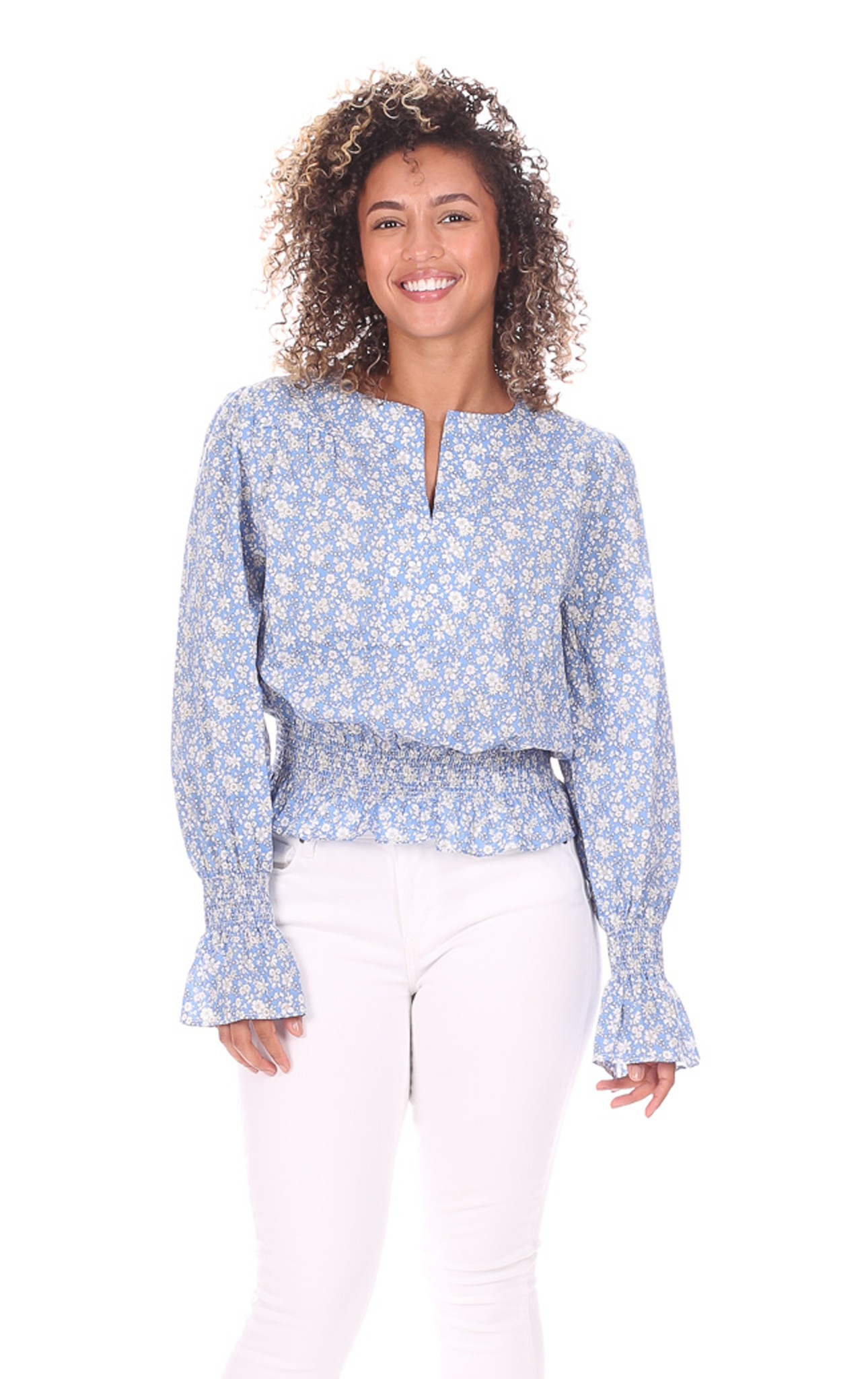 Sandra Top in Blue Floral | Duffield Lane