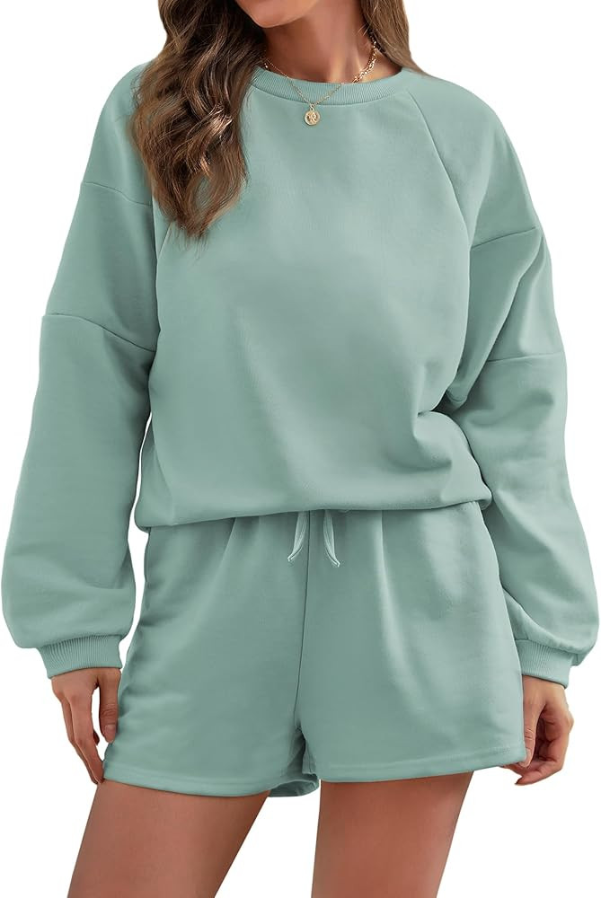 Women 2 Piece Outfits Sweatsuit Oversized Sweatshirt Lounge Sets 2024 Fashion Long Sleeve Shorts ... | Amazon (US)