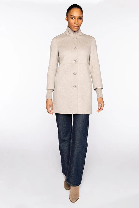 BUTTON FRONT KNIT TRIM COAT | Kinross Cashmere