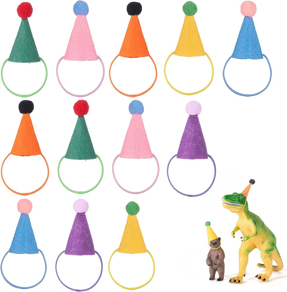 12Pcs Mini Party Hats for Stuffed Animals Figures Toys Dinosaur Tiny Hats for Crafts Colorful Dol... | Amazon (US)