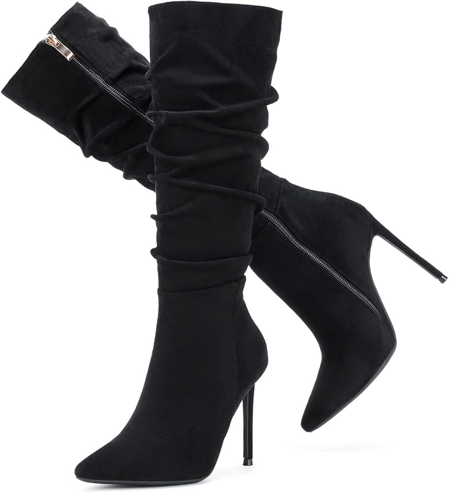 Women's Knee High Booties,Faux Suede 4" Stiletto Heel Pointed Toe Knee High Boots Side Zipper Boo... | Amazon (US)