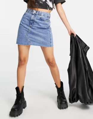 Topshop high waisted denim skirt in mid blue | ASOS (Global)