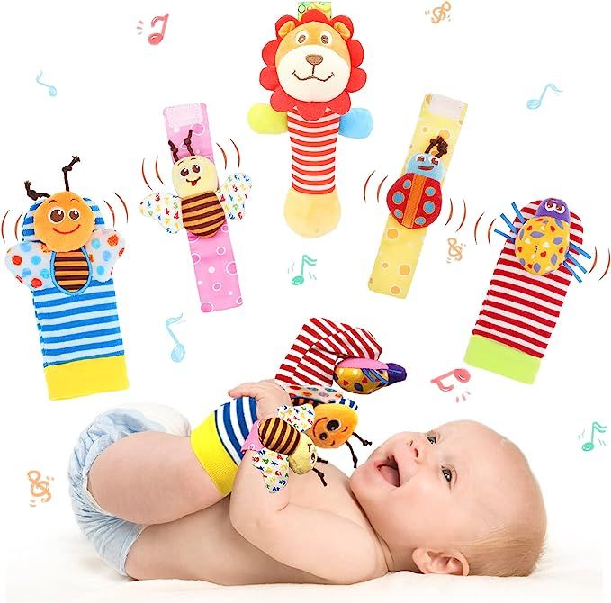 Wrist Rattles Foot Finder Rattle Sock Baby Toy,Rattle Toy,Arm Hand Bracelet Rattle,Feet Leg Ankle... | Amazon (US)