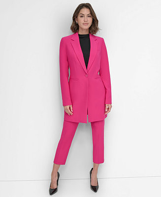 Petite Notched Collar One-Button Longline Blazer | Macy's