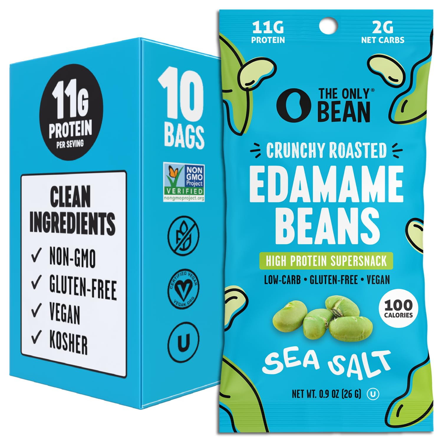The Only Bean Crunchy Dry Roasted Edamame Snacks (Sea Salt), Healthy High Protein(11g) Keto Food,... | Amazon (US)