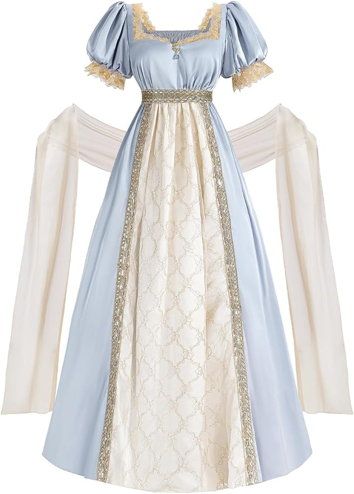 CR ROLECOS Regency Dresses for Women Tea Party Dress Empire Waist Victorian Gown with Shawl | Amazon (US)