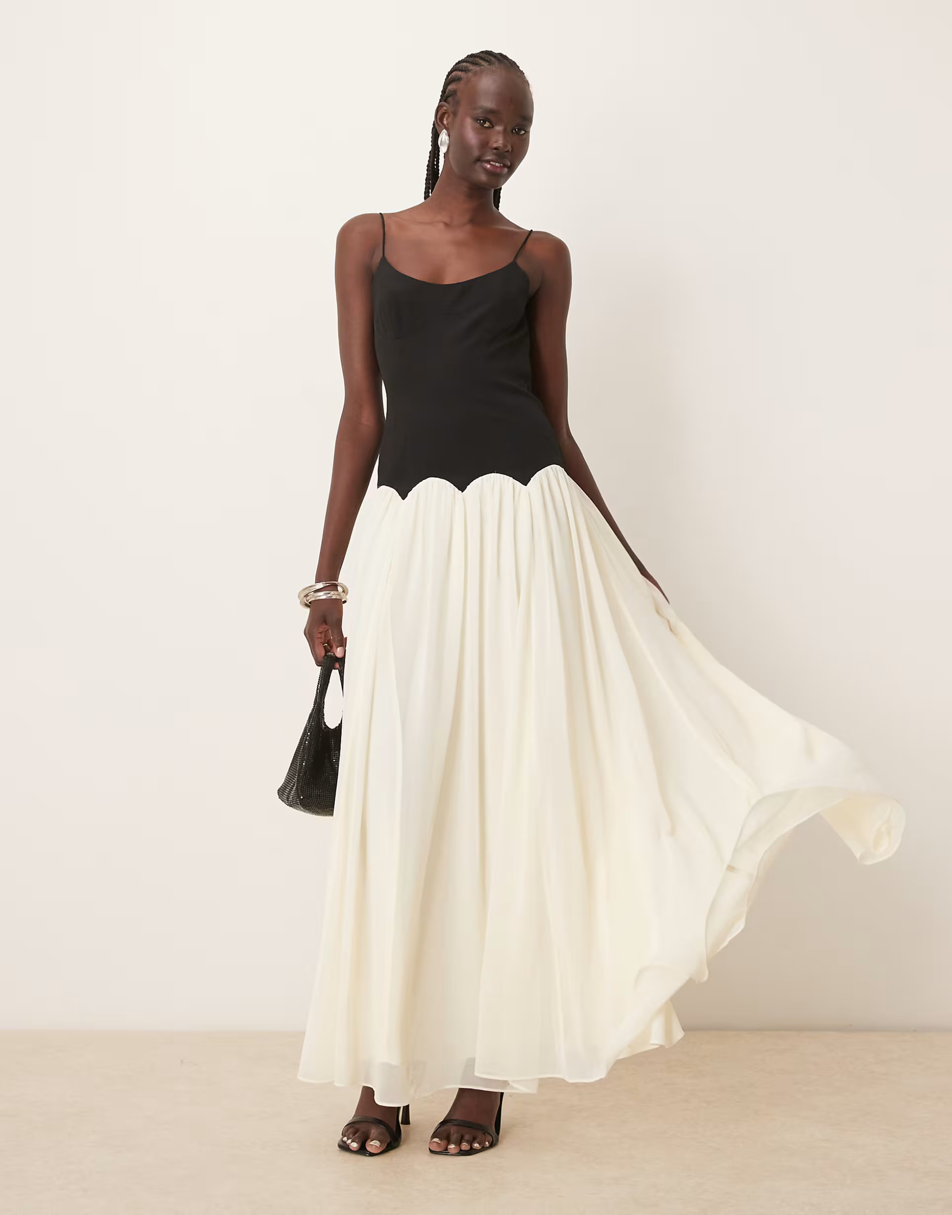 ASOS DESIGN cami mixed fabric maxi dress with dropped waist in mono colourblock | ASOS | ASOS (Global)