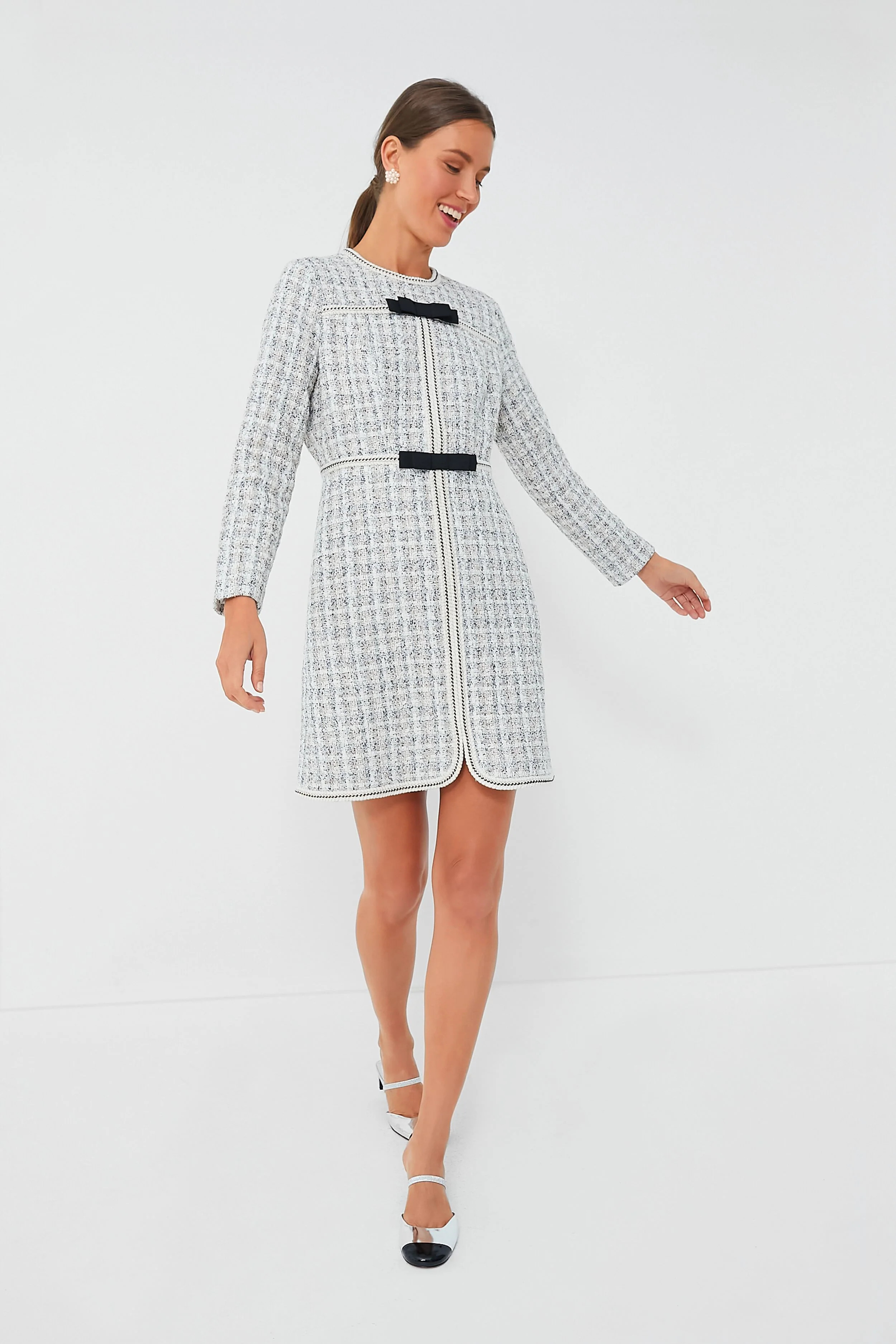 Ivory Bow Tweed Brigitta Dress | Tuckernuck (US)