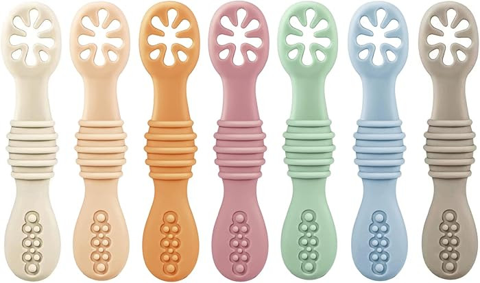 PandaEar 7 Pack Silicone Baby Feeding Spoon | Baby Led Weaning Supplies | Toddler Infant Feeding ... | Amazon (US)