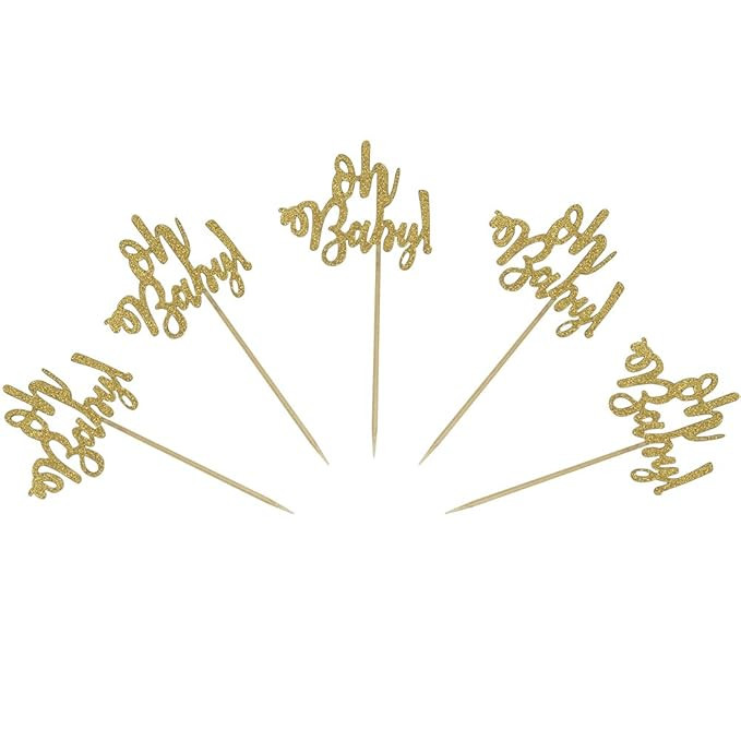 Set of 24 Gold Glitter Oh Baby Cake Cupcake Toppers Picks for Wedding Birthday Baby Shower Party ... | Amazon (US)