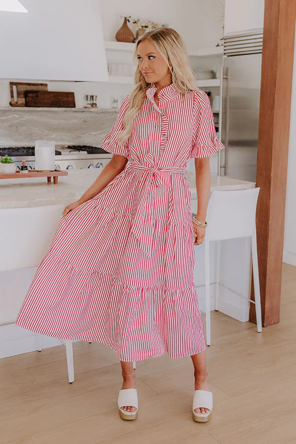Sweet Energy Stripe Midi Dress in Rose | Impressions Online Boutique