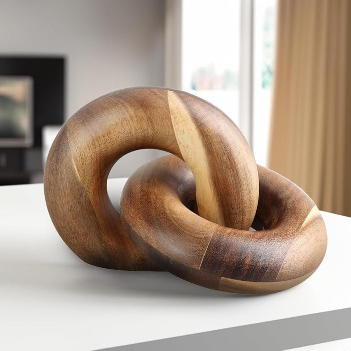 2 Link Wood Chain Link Decor Wood Knot Decor for Coffee Table, Living Room, Bookshelf - Hand Carv... | Amazon (US)