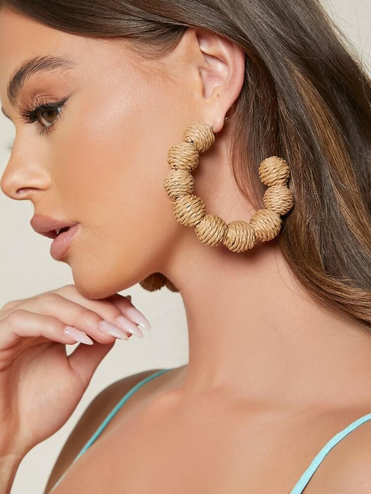 Round Ball Decor Hoop Earrings | SHEIN