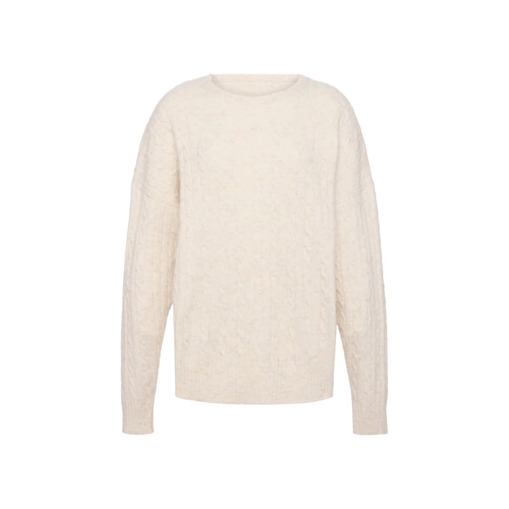 Cozy Knit Cable Crewneck Sweater | Heather Bone | Nuuds US