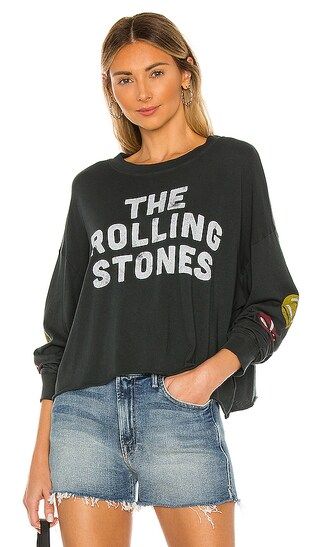 Rolling Stones Start Me Up Long Sleeve Crop Tee in Black | Revolve Clothing (Global)