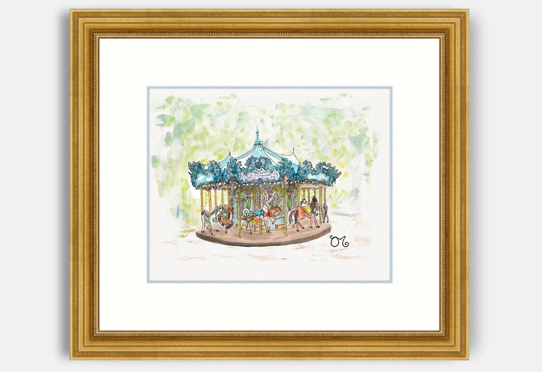Le Carrousel in Bryant Park-  Fine art Giclée Watercolor print- New York Carousel Painting- Merr... | Etsy (US)