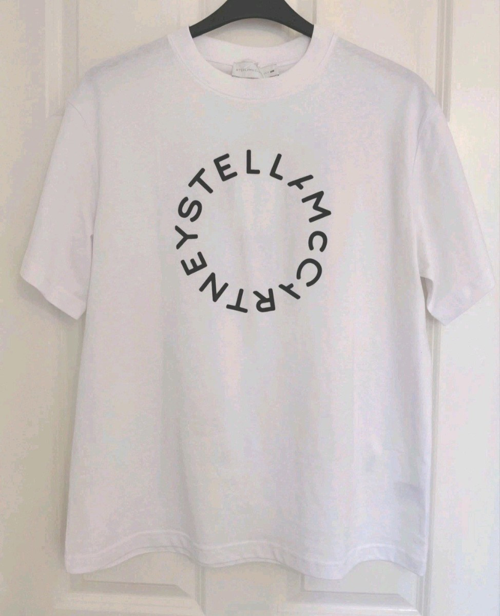 Stella McCartney H&amp;M White T-shirt Top Black Designer Logo Print Size S | eBay UK