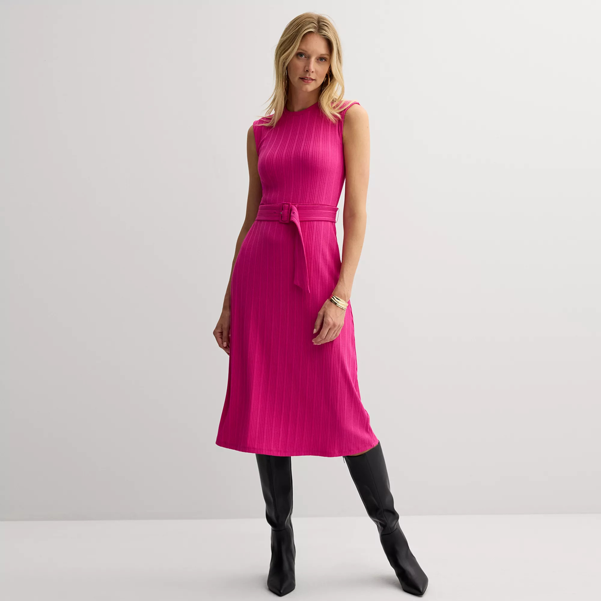 Women's Nine West Belted Rib Midi Dress | Kohl's