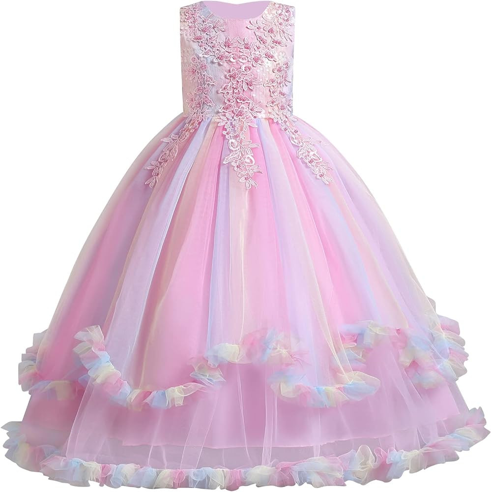Flower Girls Princess Floral Boho Lace Embroidered Star Pageant Dresses for Kids Baby Party Weddi... | Amazon (US)