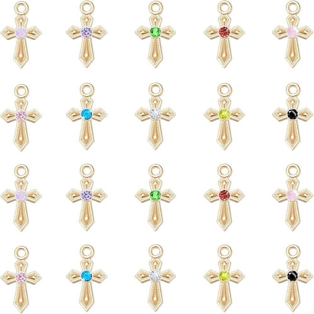 100Pcs 10Colors Rhinestone Tiny Cross Charms Alloy Crystal Mini Crucifix Pendant Beads for Cathol... | Amazon (US)