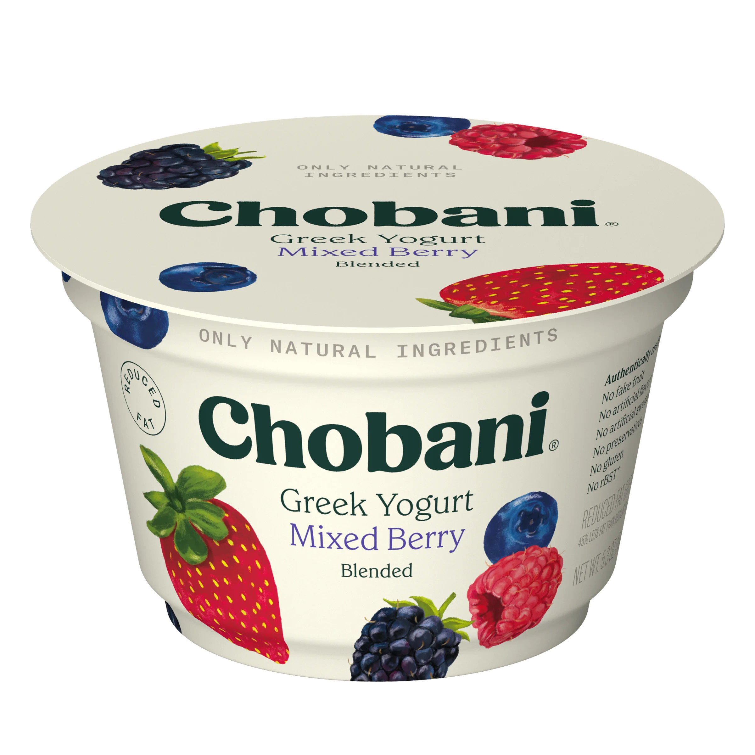 Chobani Low-Fat Greek Yogurt Mixed Berry Blended 5.3 oz Cup | Walmart (US)