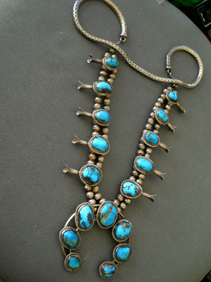 Native American Turquoise Sterli Silver Squash Blossom Bead Snake Chain Necklace | eBay US