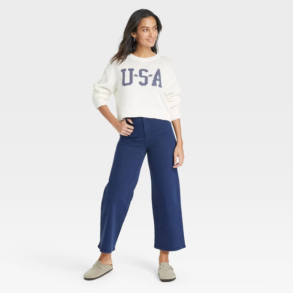 Women's Flag Graphic Sweater - Off-White | Target