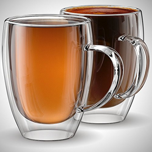 Glass Coffee or Tea Mugs, 12oz or 350ml, Double walled, Set of 2, Insulated, Tea, cappuccino, latte  | Amazon (US)