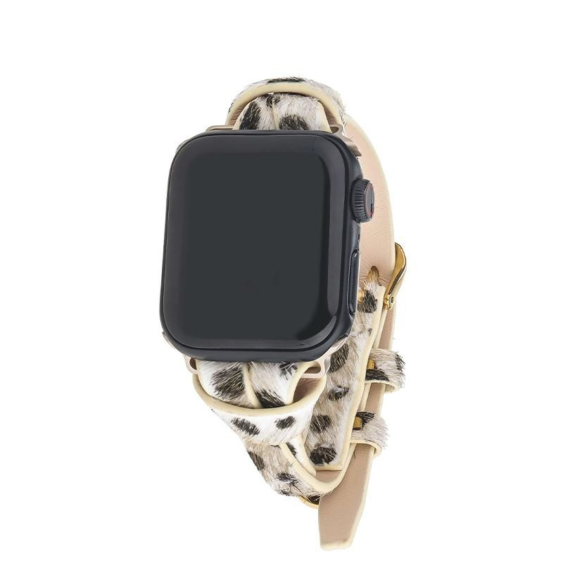 Snow Leopard Animal Print Apple Watch Strap on Gold | Victoria Emerson
