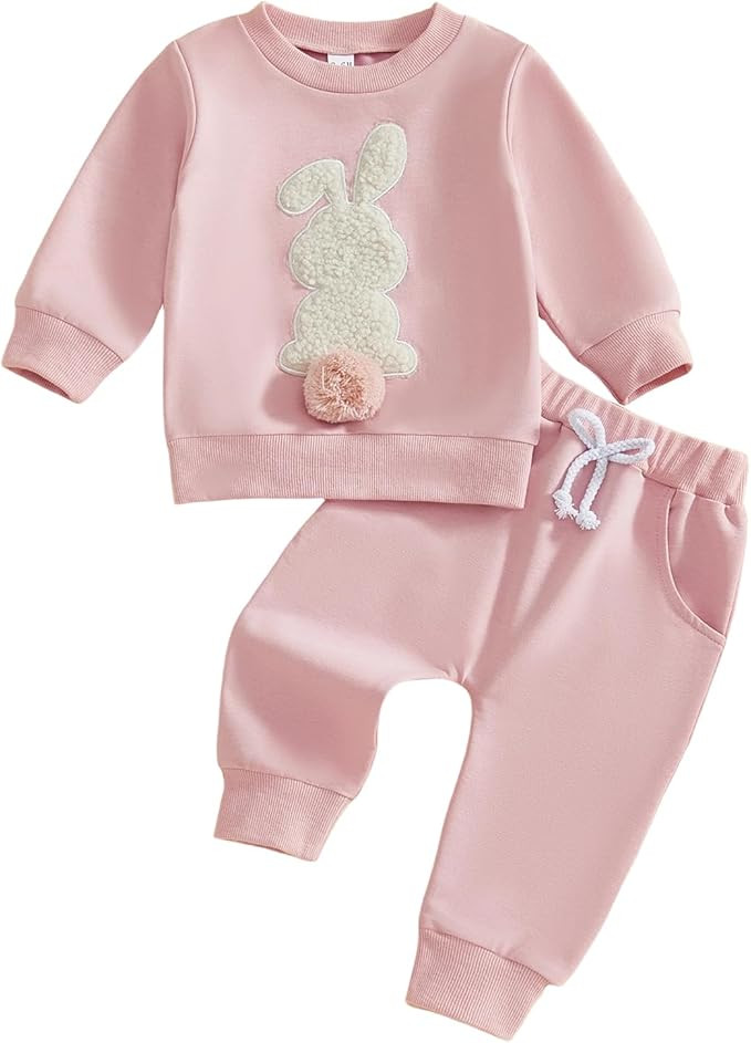 Kupretty Toddler Baby Girl Boy Easter Outfit Bunny Embroidery Crew Neck Sweatshirt + Pants Set 6 ... | Amazon (US)