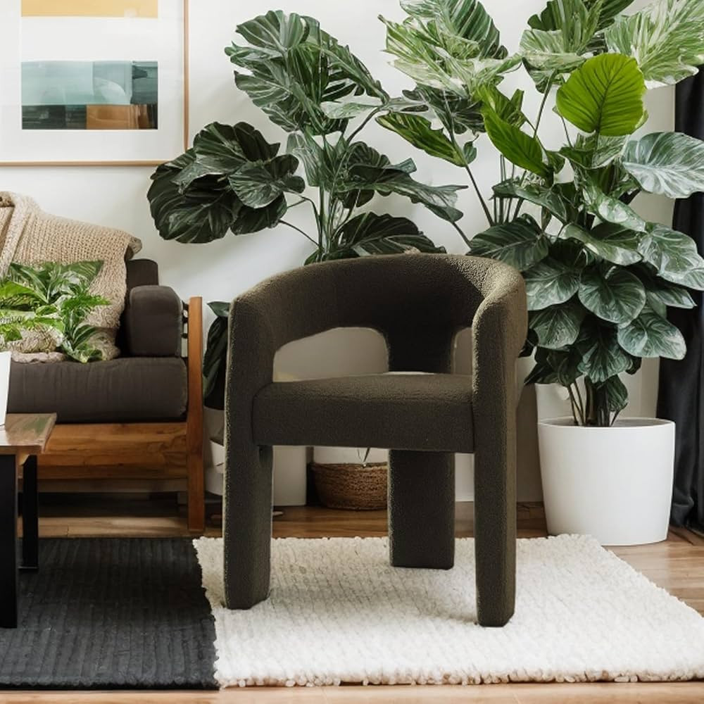 Green Sherpa Barrel Dining Chairs Set of 1, Modern Comfy Upholstered Accent Dining Room Chair wit... | Amazon (US)