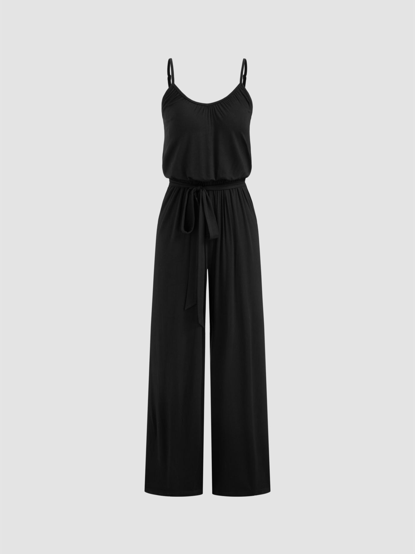 V-neck Solid Knotted Wide Leg Jumpsuit | Cider