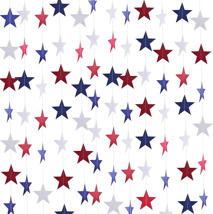 8 Pack Red White Blue Star Garland 4th of July Decorations Star Paper Streamers Banner for Indepe... | Amazon (US)