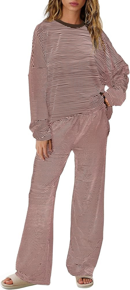 SENSERISE Womens Striped Lounge Set 2 Piece Outfits Fall Matching Pajama Sets Long Sleeve Striped... | Amazon (US)