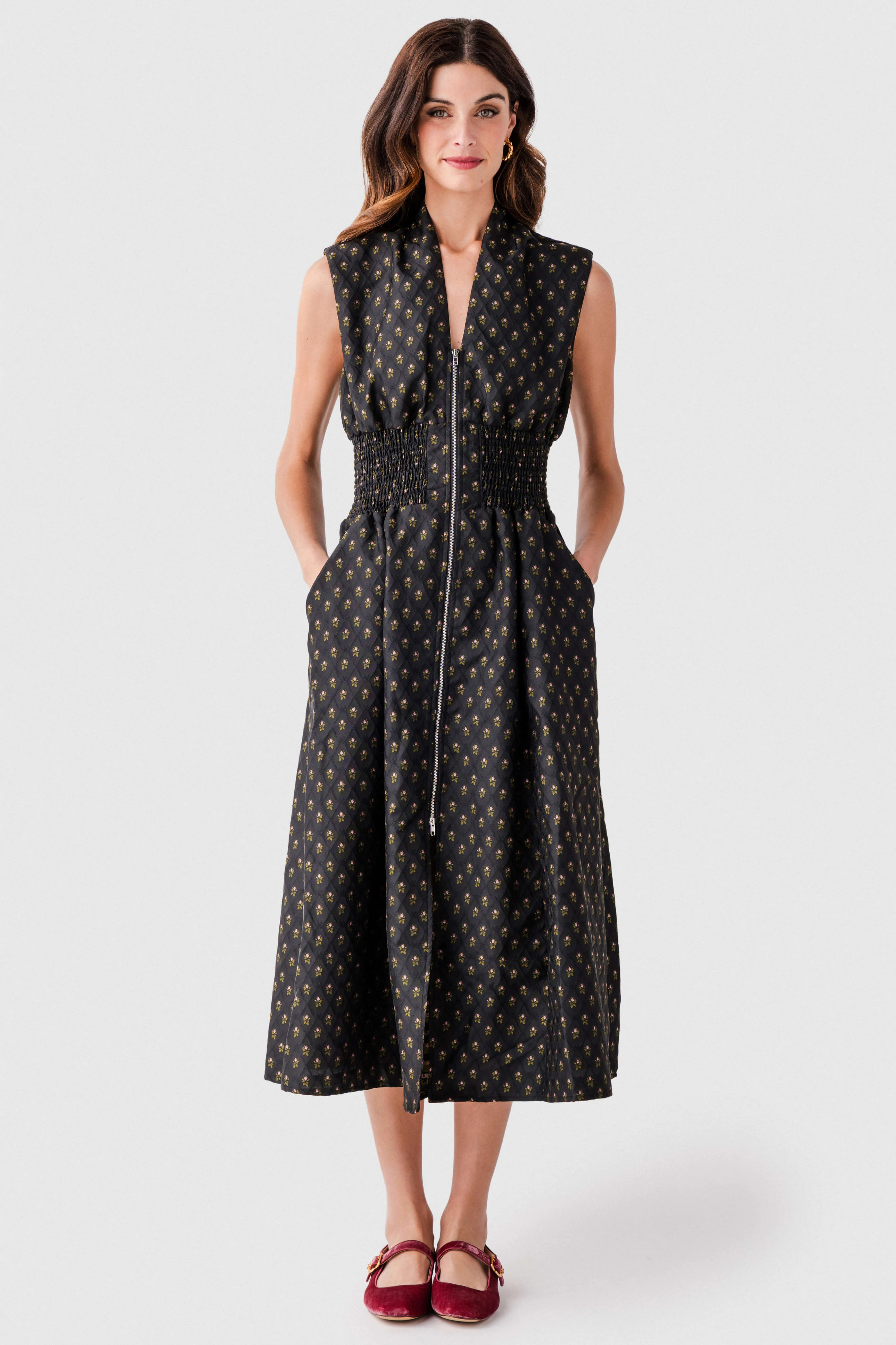 Fate V neckline Front Zip Midi Dress | Social Threads