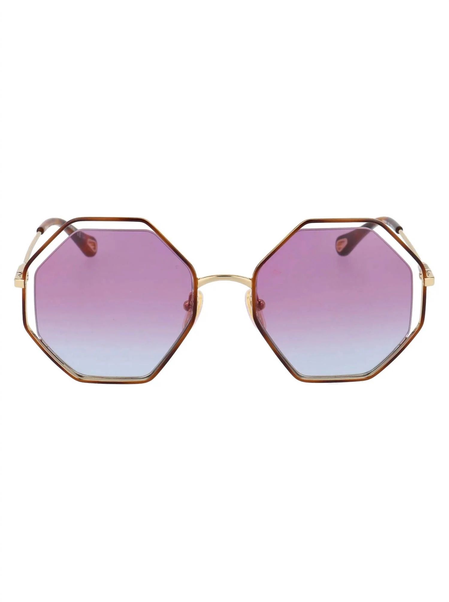 Women's Iconic Octagonal Sunglasses In Havana And Gold With Ombre Lenses | Shop Premium Outlets