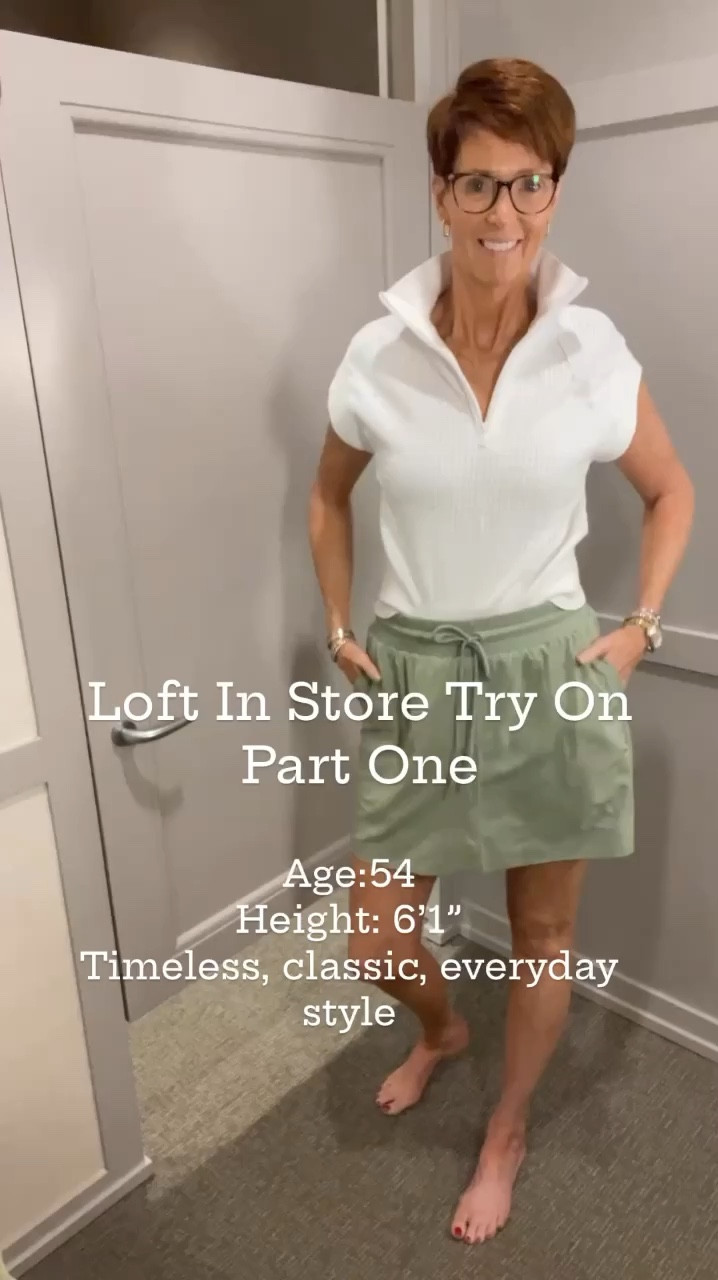 Loft in store try on part one

Watch to see these versatile pieces perfect for any occasion.
1️⃣ Effortlessly chic in a classic white top and skort combo, perfect for brunch dates or strolls in the park.
2️⃣ Amp up the glam with a sleek black satin top paired with statement black and white patterned pants. 
3️⃣ Embrace earthy tones with an olive green ribbed tank dress, ideal for a laid-back yet stylish vibe.
4️⃣ Make a statement in a black tank dress adorned with crisp white trim, effortlessly transitioning from day to night.
5️⃣ Channel nautical vibes with a blue and white stripe shirt dress, a timeless summer staple for every fashionista.
6️⃣ Stay cool and chic in a breezy black linen jumpsuit, perfect for those sunny days ahead.
7️⃣ Add a pop of color with a vibrant fuchsia sweater paired with crisp white pants, exuding elegance and flair.

Over 50 fashion, tall fashion, workwear, everyday, timeless, Classic Outfits

Hi I’m Suzanne from A Tall Drink of Style - I am 6’1”. I have a 36” inseam. I wear a medium in most tops, an 8 or a 10 in most bottoms, an 8 in most dresses, and a size 9 shoe. 

fashion for women over 50, tall fashion, smart casual, work outfit, workwear, timeless classic outfits, timeless classic style, classic fashion, jeans, date night outfit, dress, spring outfit

#LTKworkwear #LTKover40 #LTKfindsunder100