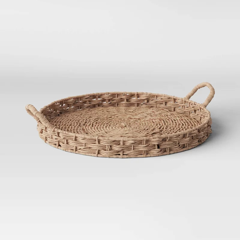 Manmade Rattan with Wrapped Ear Handles Tray Natural - Threshold™ designed with Studio McGee | Target